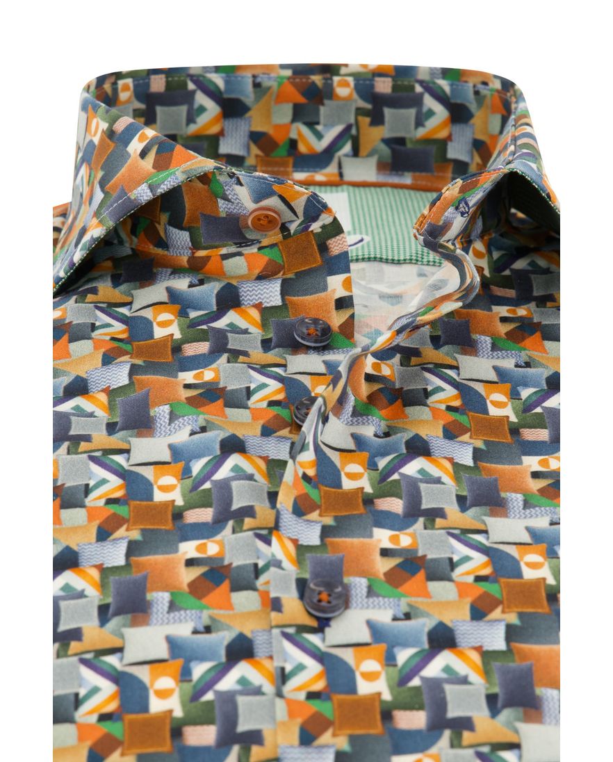 R2 casual overhemd slim fit oranje geprint katoen