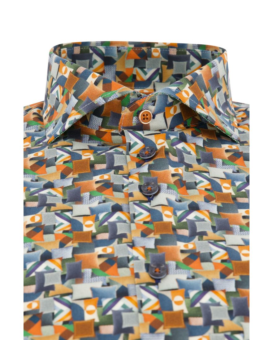 R2 casual overhemd slim fit oranje geprint katoen