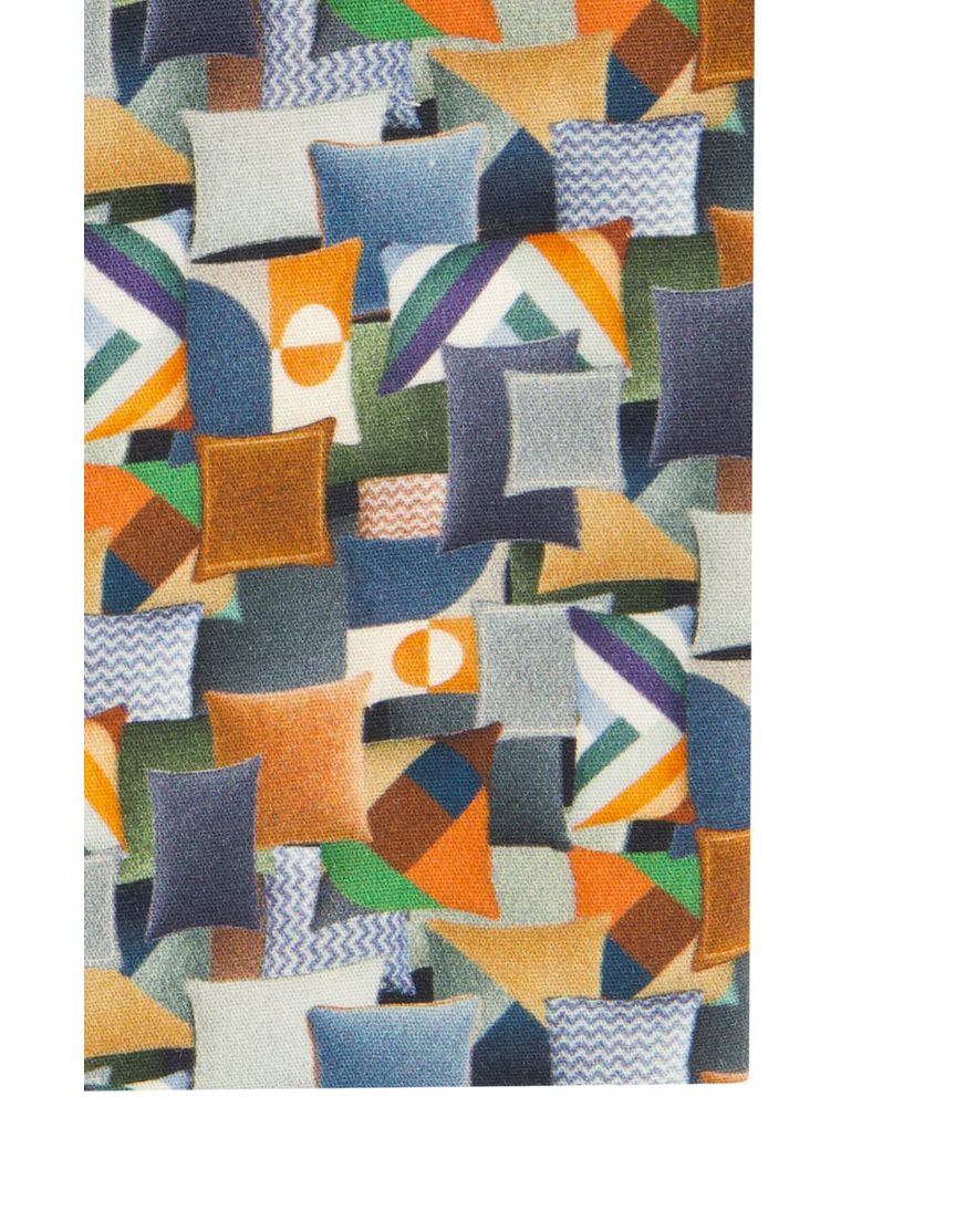 R2 casual overhemd slim fit oranje geprint katoen