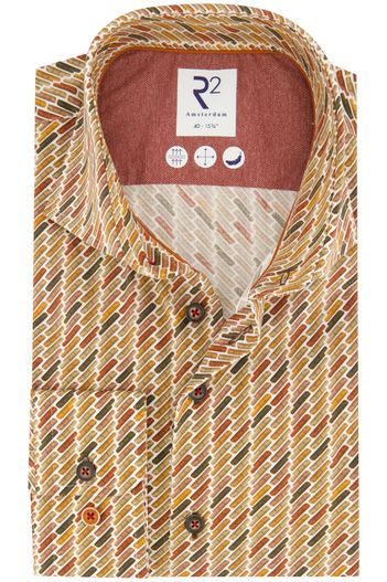 R2 R2 overhemd geel geprint slim fit katoen