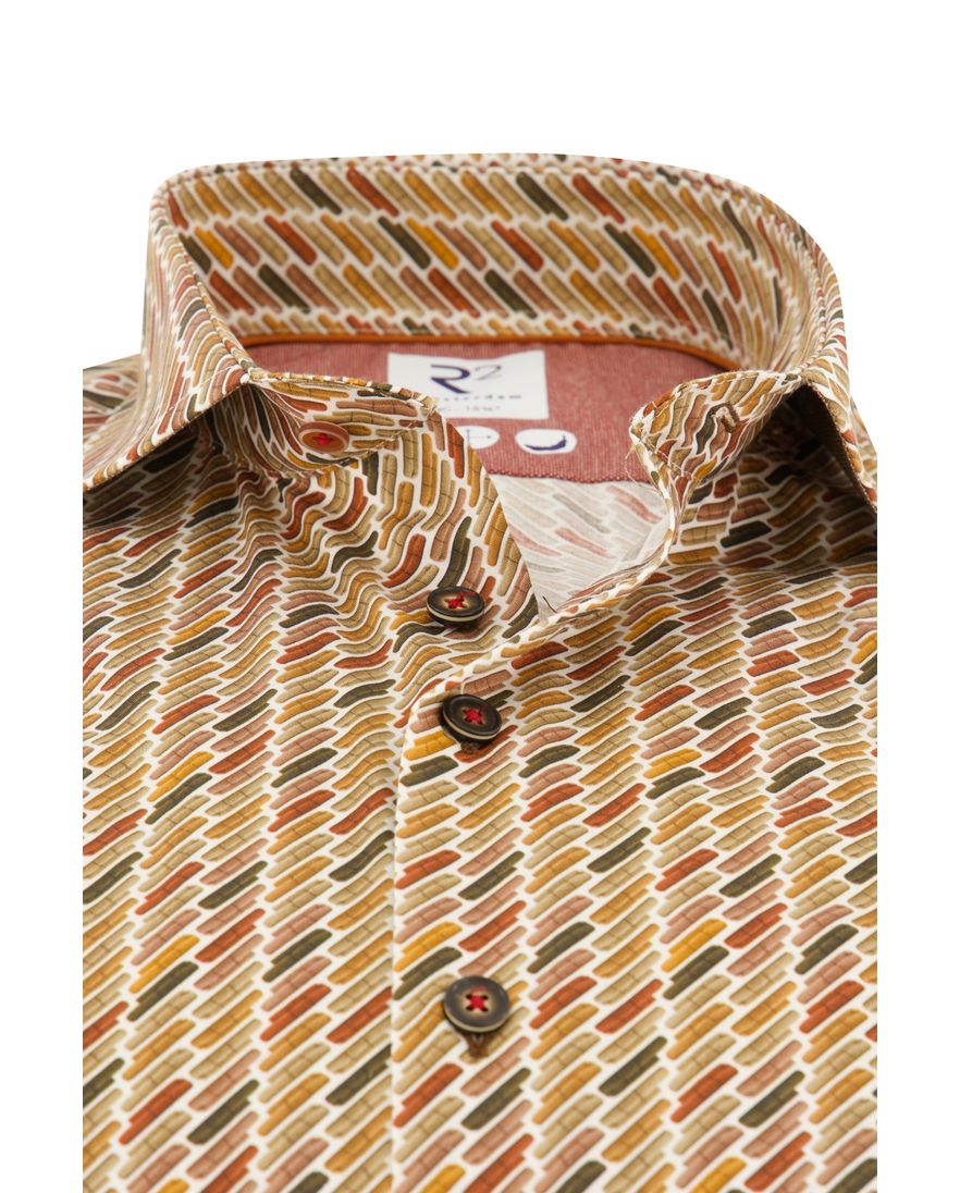 R2 overhemd geel geprint slim fit katoen
