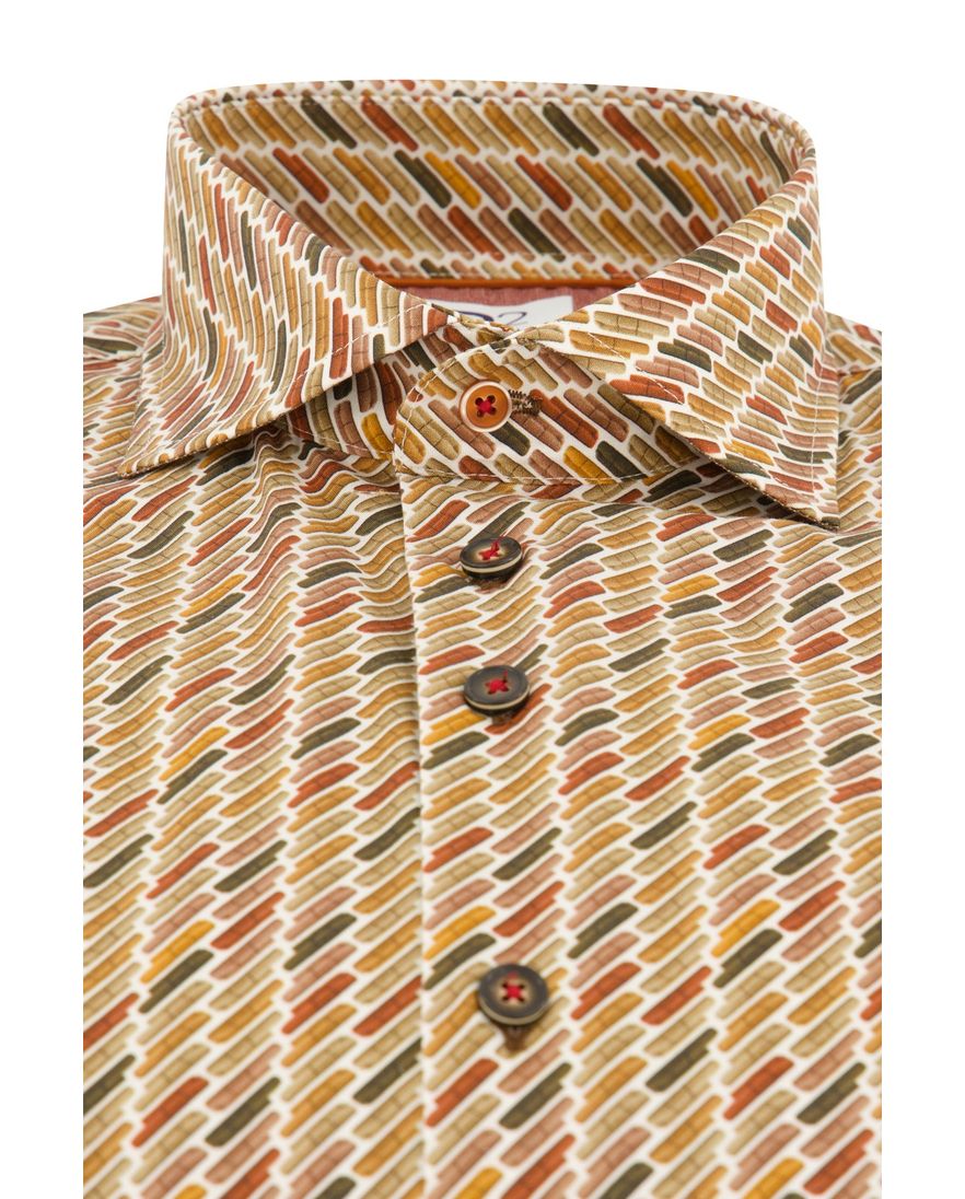 R2 overhemd geel geprint slim fit katoen