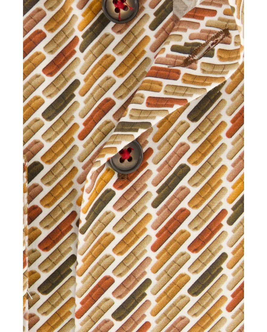 R2 overhemd geel geprint slim fit katoen