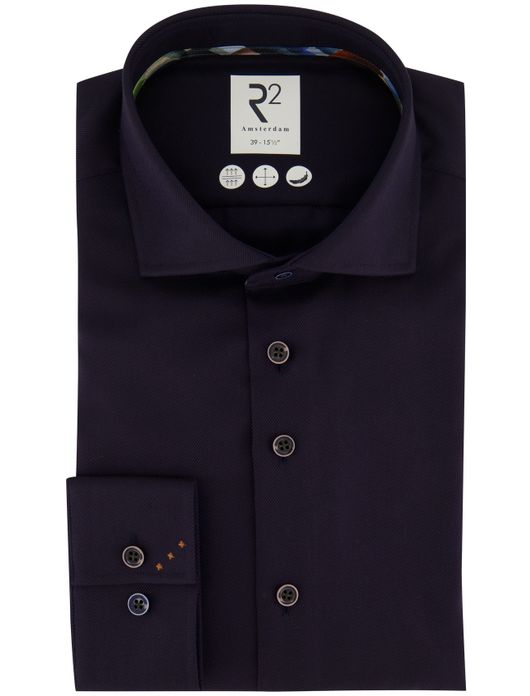 business overhemd R2 donkerblauw effen katoen slim fit