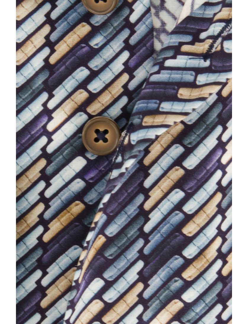 R2 overhemd donkerblauw geprint katoen slim fit wide spread boord