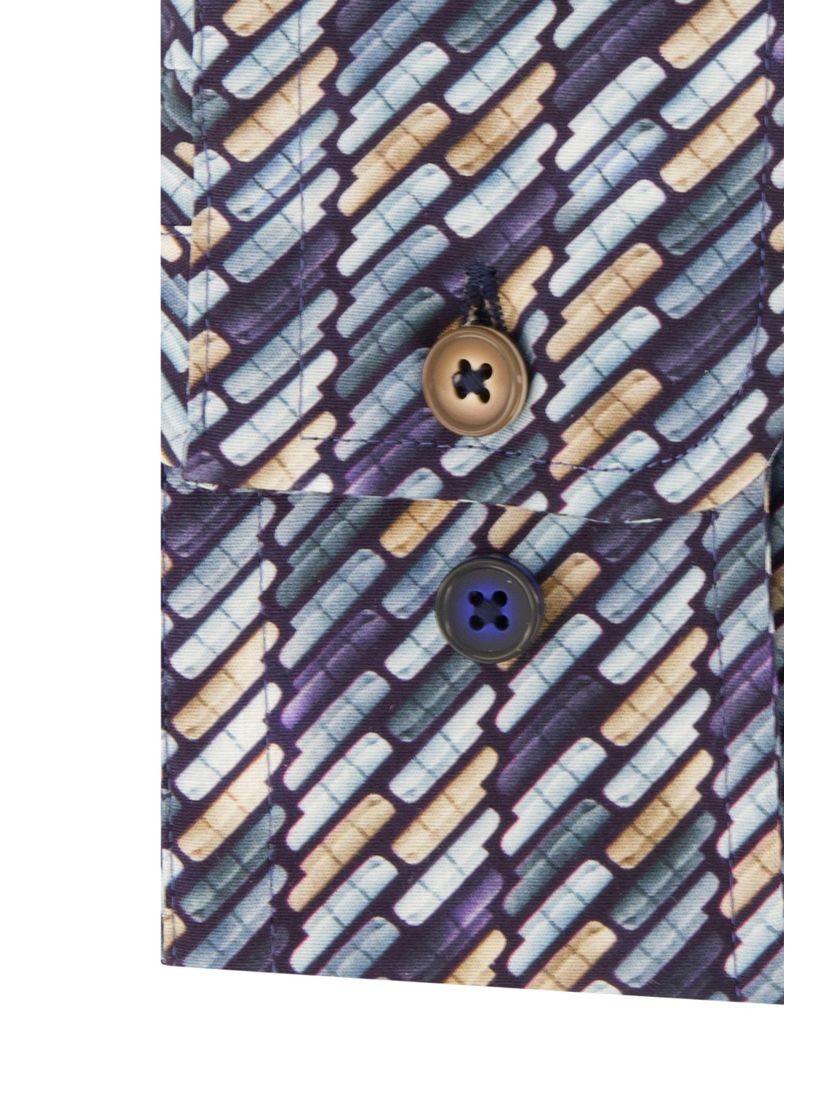 R2 overhemd donkerblauw geprint katoen slim fit wide spread boord