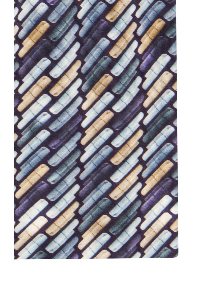 R2 overhemd donkerblauw geprint katoen slim fit wide spread boord