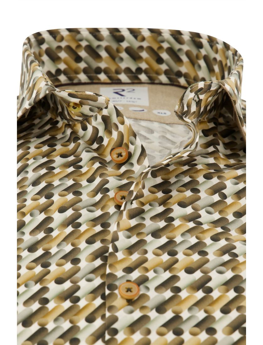 katoenen overhemd mouwlengte 7 R2 bruin geprint slim fit