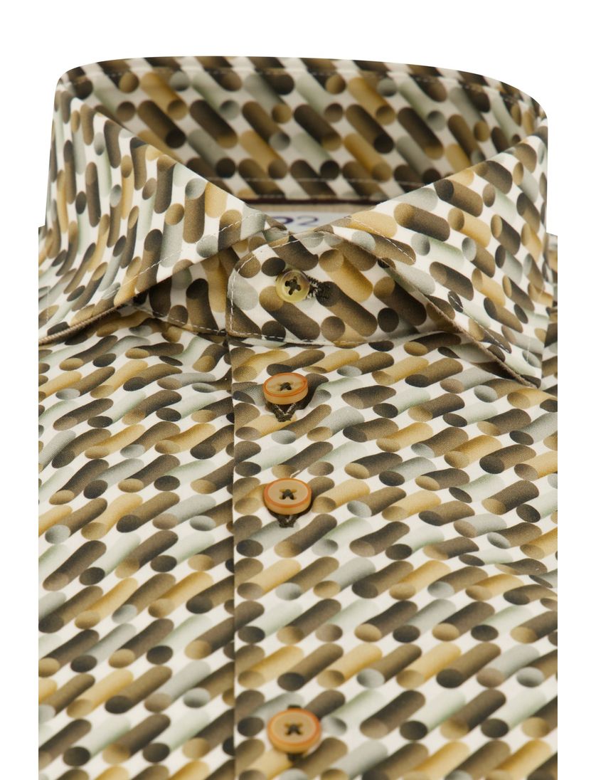 katoenen overhemd mouwlengte 7 R2 bruin geprint slim fit