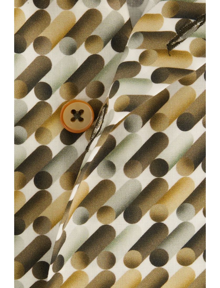 katoenen overhemd mouwlengte 7 R2 bruin geprint slim fit