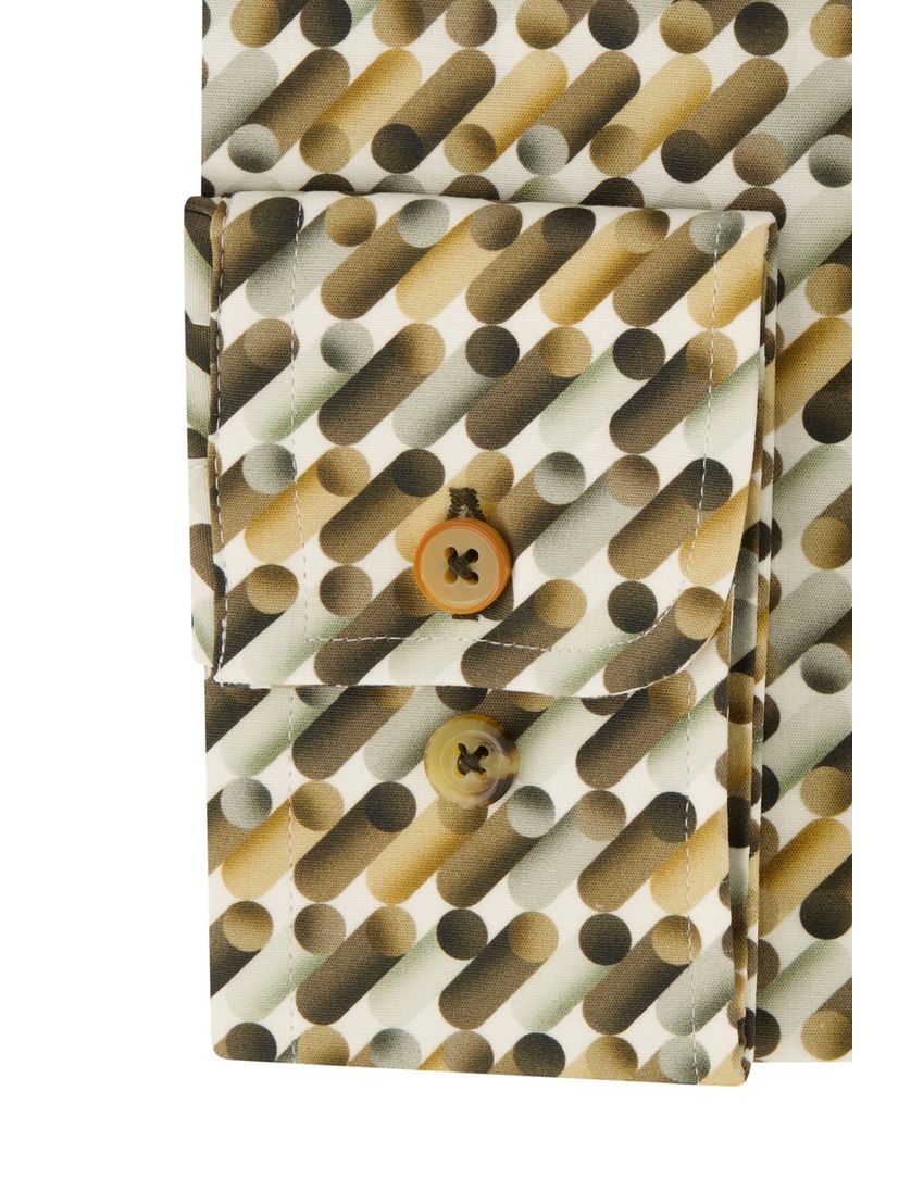 katoenen overhemd mouwlengte 7 R2 bruin geprint slim fit