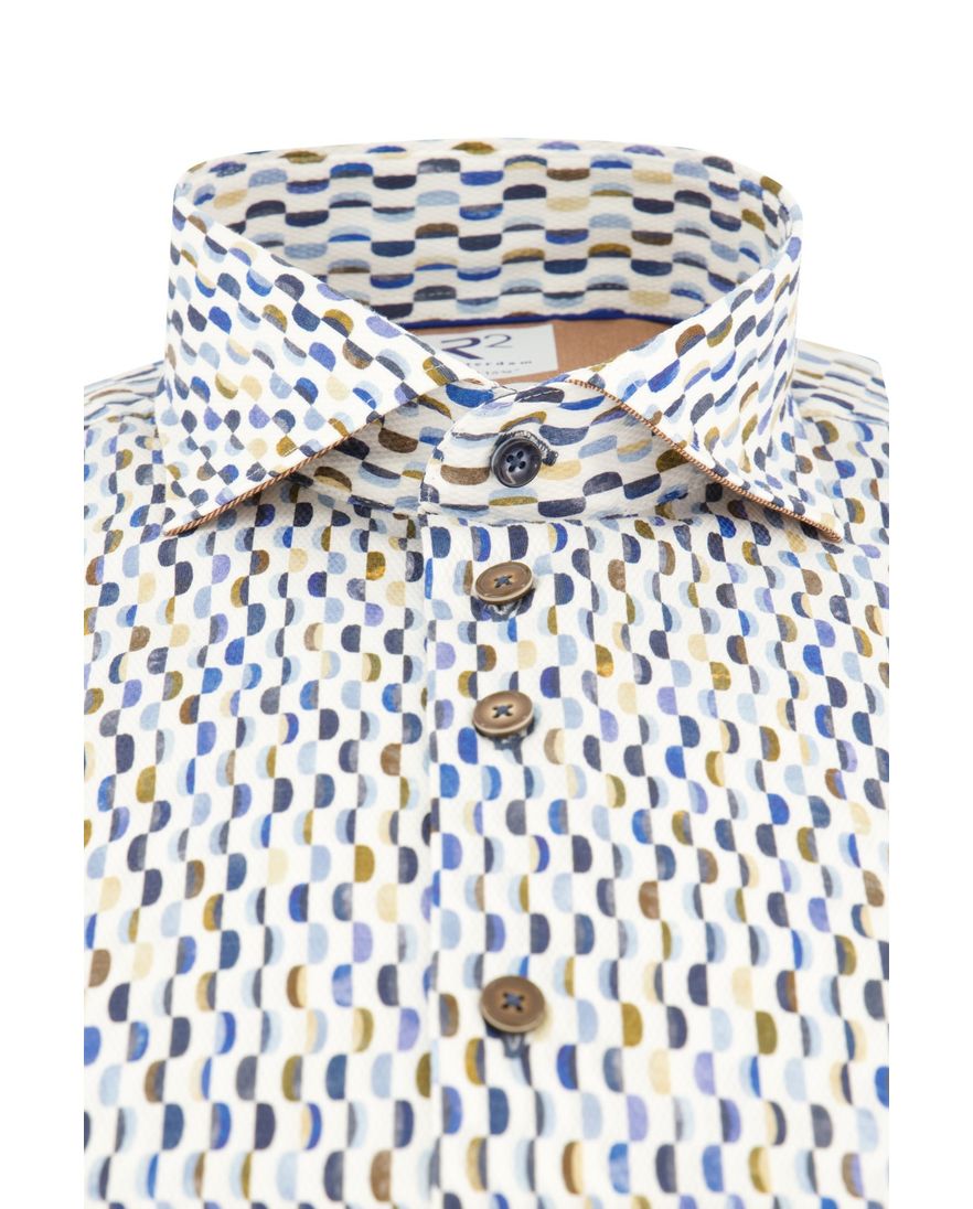 R2 overhemd mouwlengte 7 slim fit blauw geprint 100% katoen