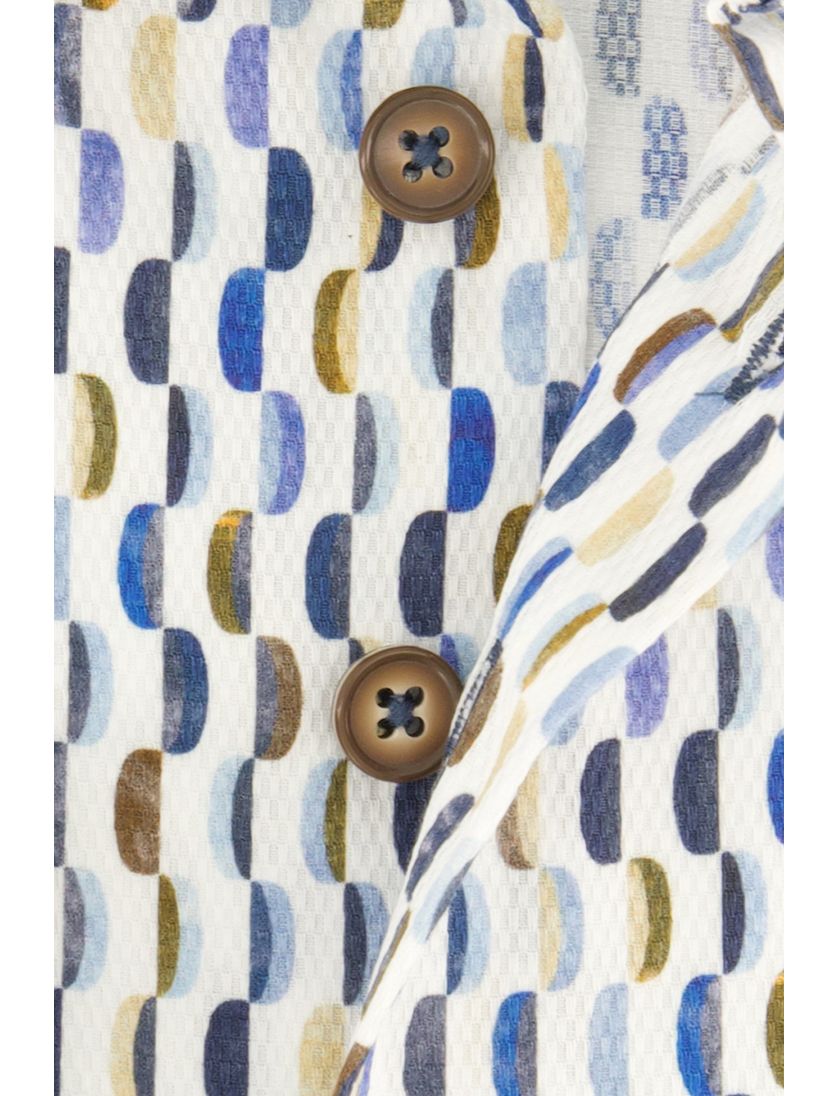 R2 casual overhemd mouwlengte 7 blauw geprint katoen slim fit