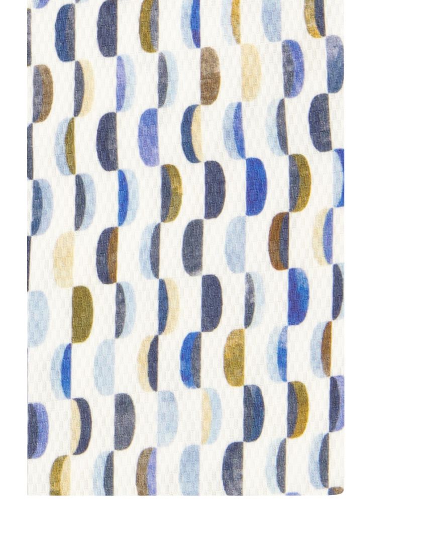 R2 casual overhemd mouwlengte 7 blauw geprint katoen slim fit