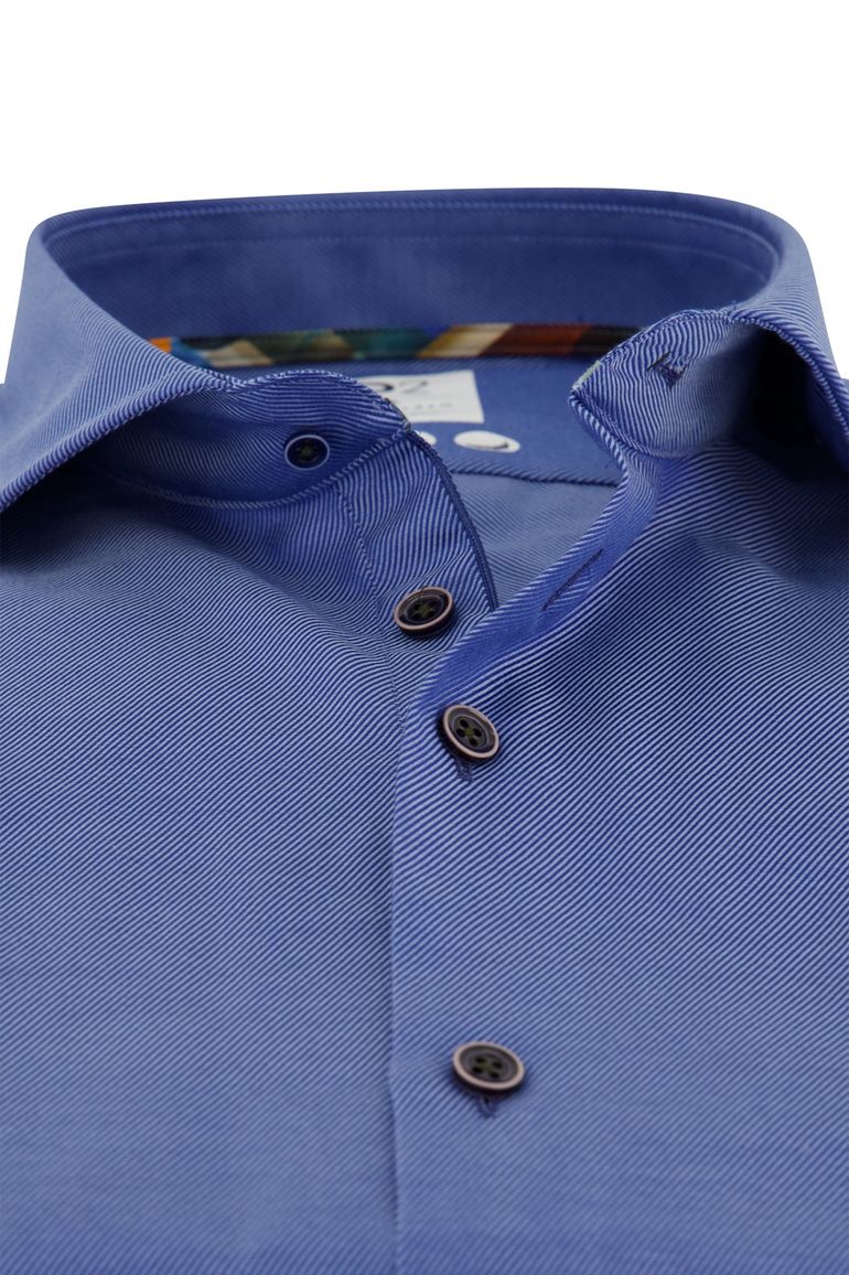 R2 overhemd mouwlengte 7 slim fit blauw effen 100% katoen