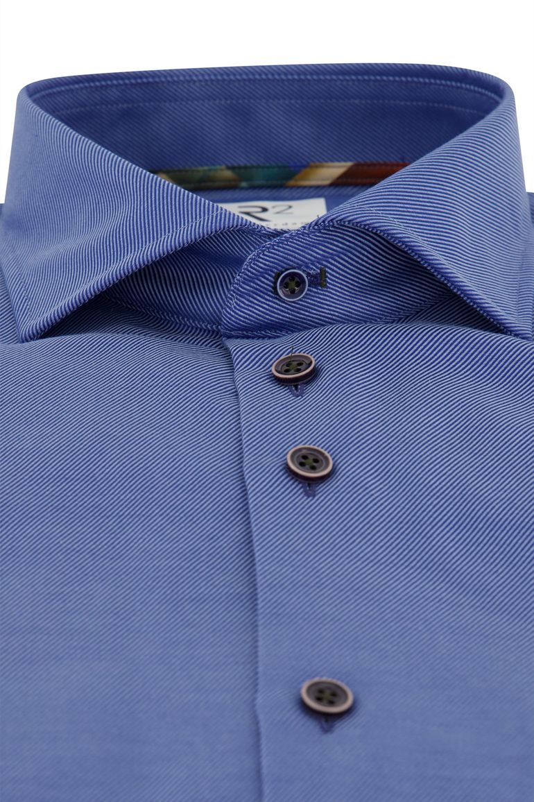 R2 overhemd mouwlengte 7 slim fit blauw effen 100% katoen