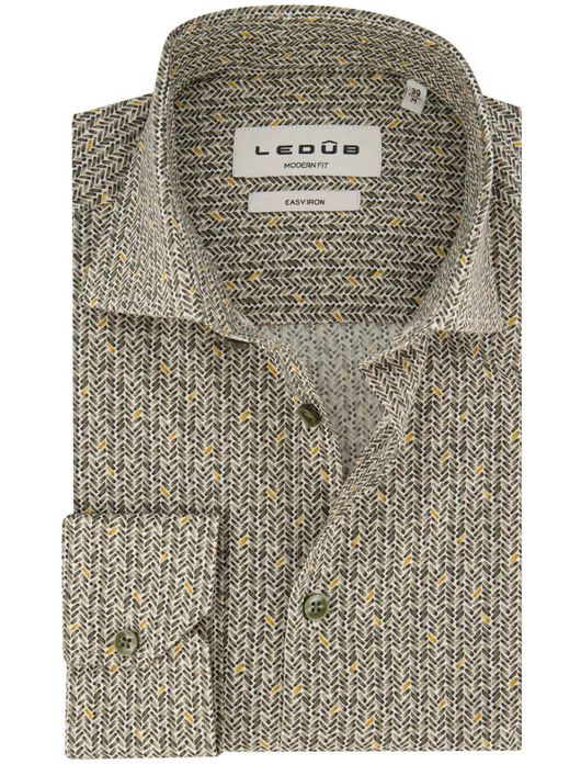business overhemd Ledub Modern Fit New groen geprint katoen normale fit