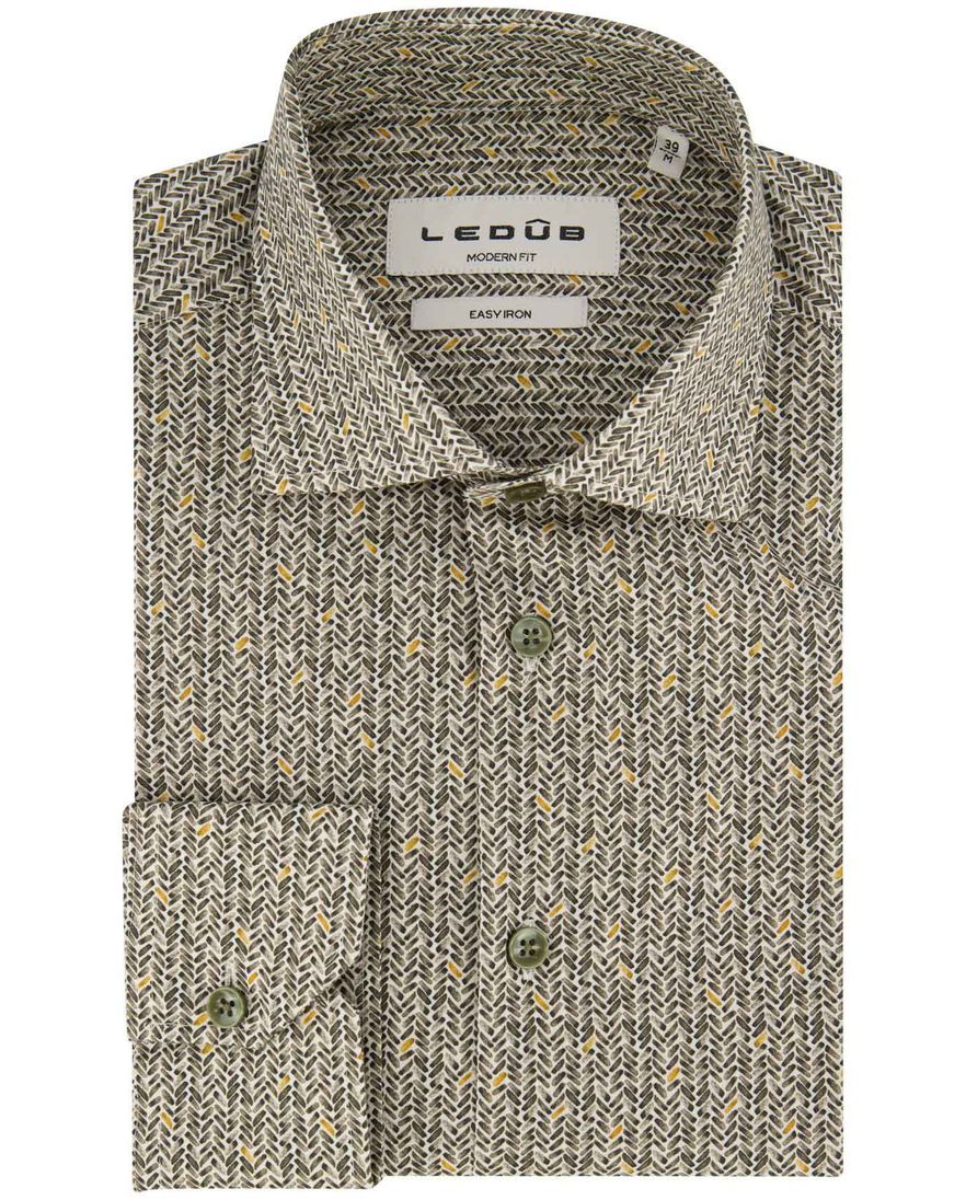 Ledub business overhemd Modern Fit New groen geprint