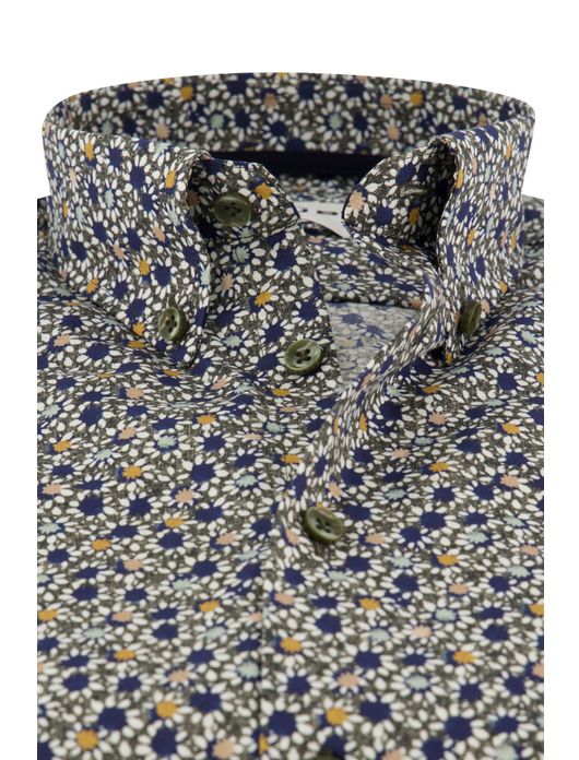 business overhemd Ledub groen geprint katoen normale fit