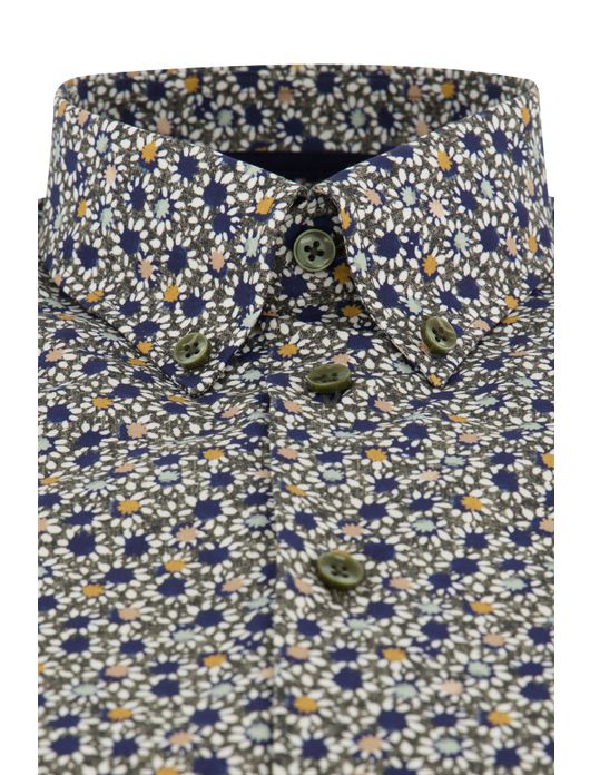 business overhemd Ledub groen geprint katoen normale fit