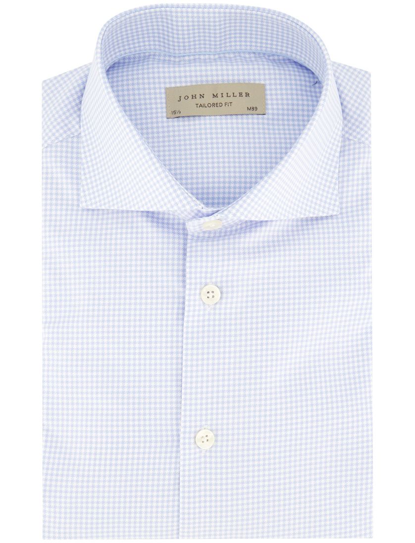 John Miller overhemd Normale Fit lichtblauw geruit strijkvrij