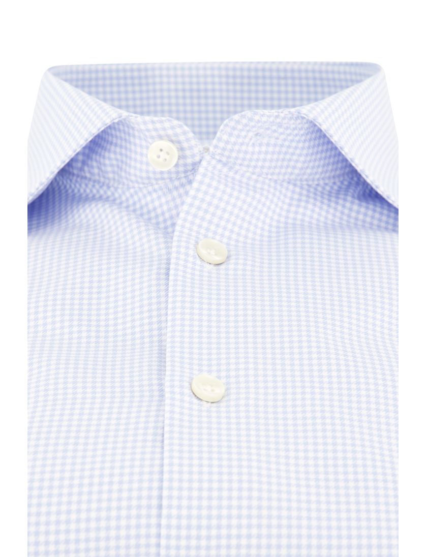 John Miller overhemd Normale Fit lichtblauw geruit strijkvrij