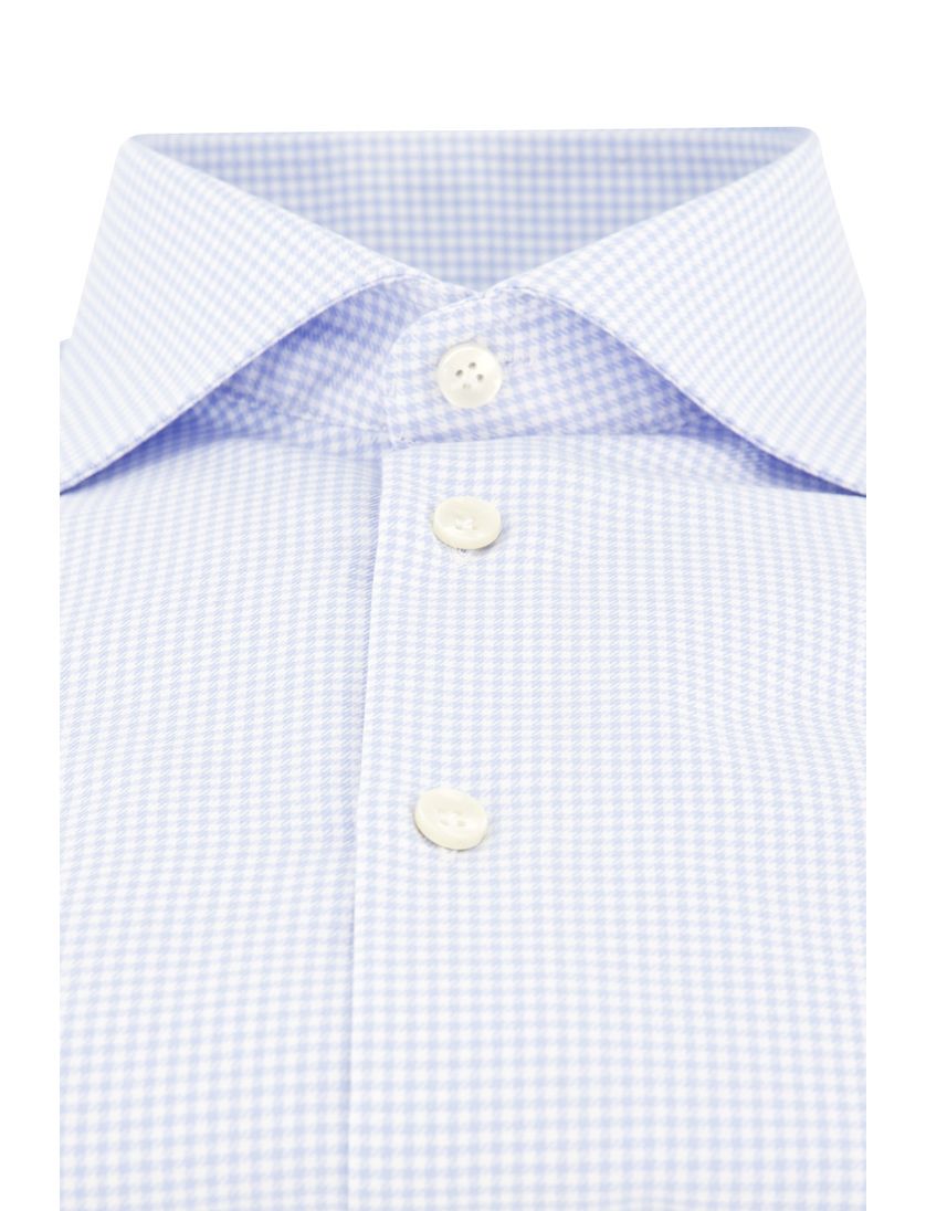 John Miller overhemd Normale Fit lichtblauw geruit strijkvrij