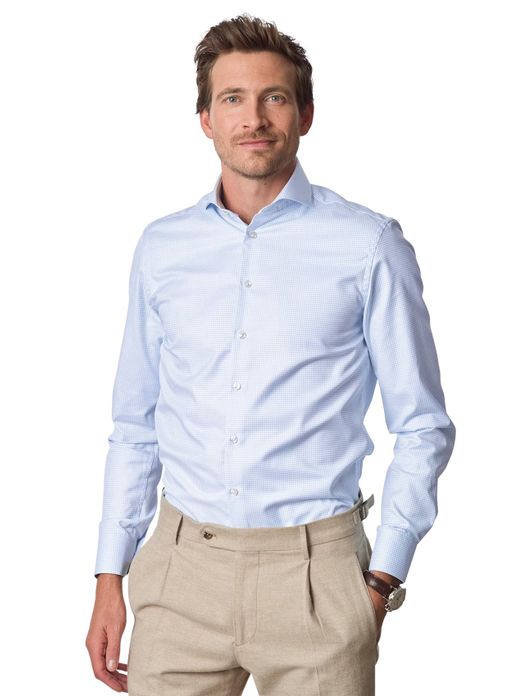 John Miller overhemd lichtblauw geruit