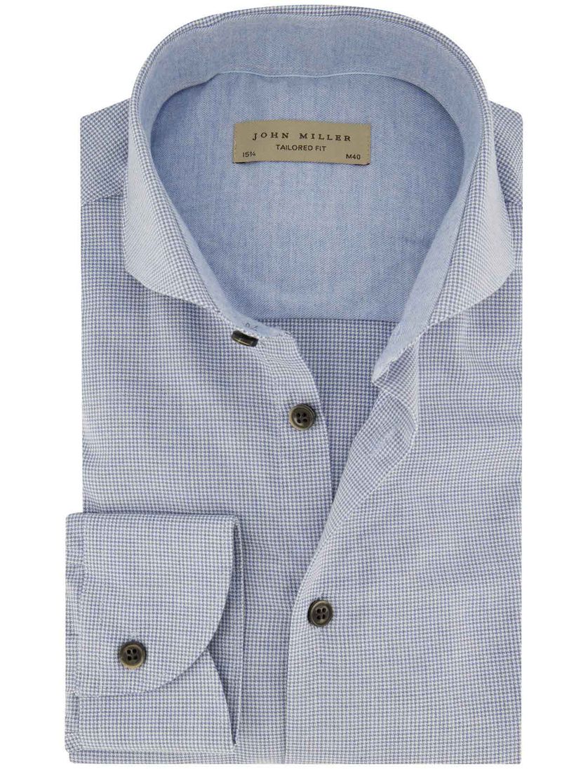 John Miller zakelijk overhemd blauw geruit katoen Tailored Fit