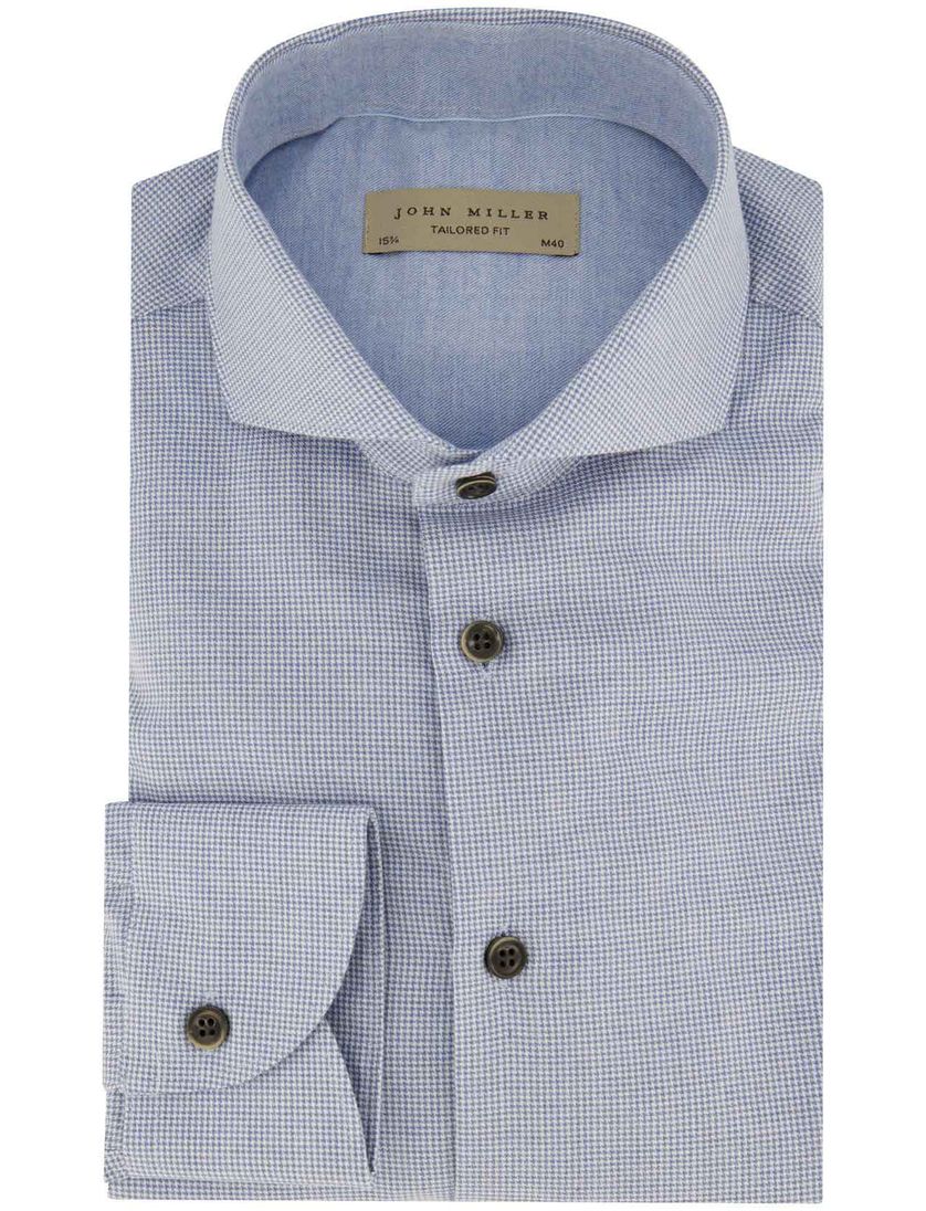 John Miller zakelijk overhemd blauw geruit katoen Tailored Fit