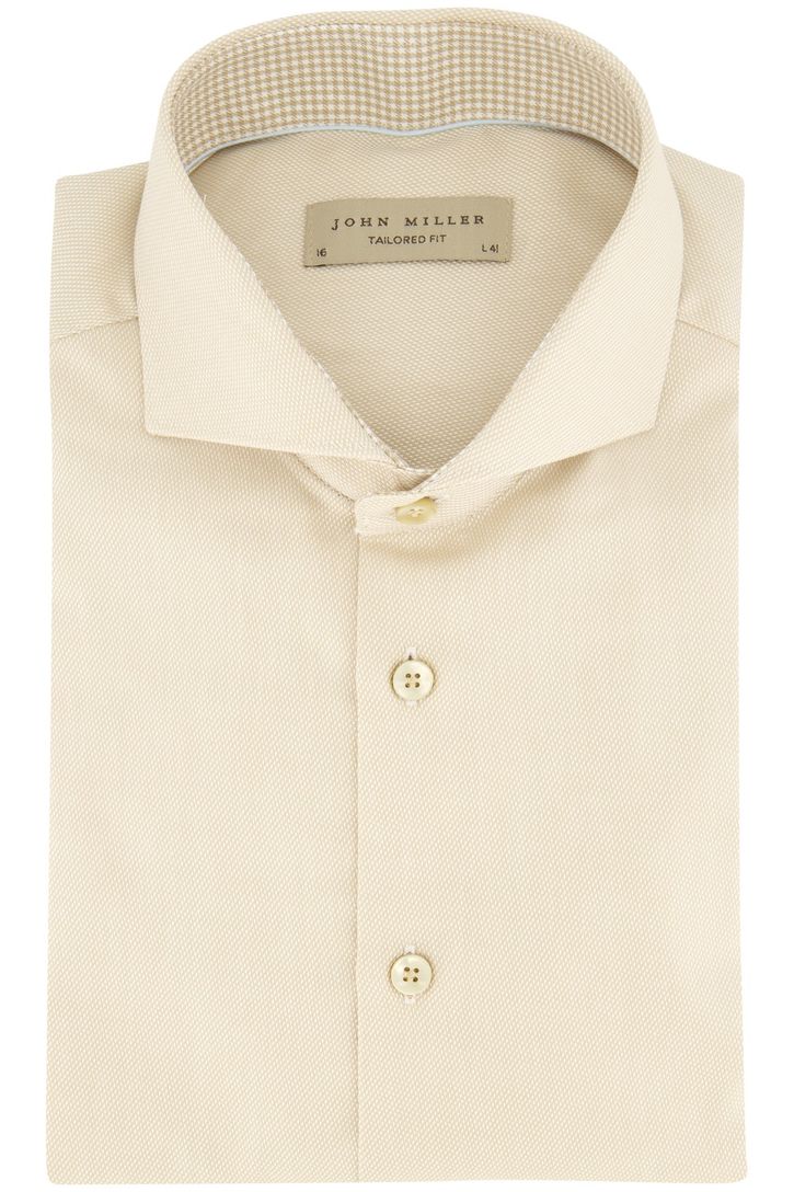 John Miller overhemd beige effen katoen normale fit