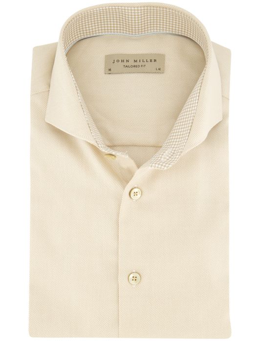 business overhemd John Miller Tailored Fit New beige effen katoen normale fit