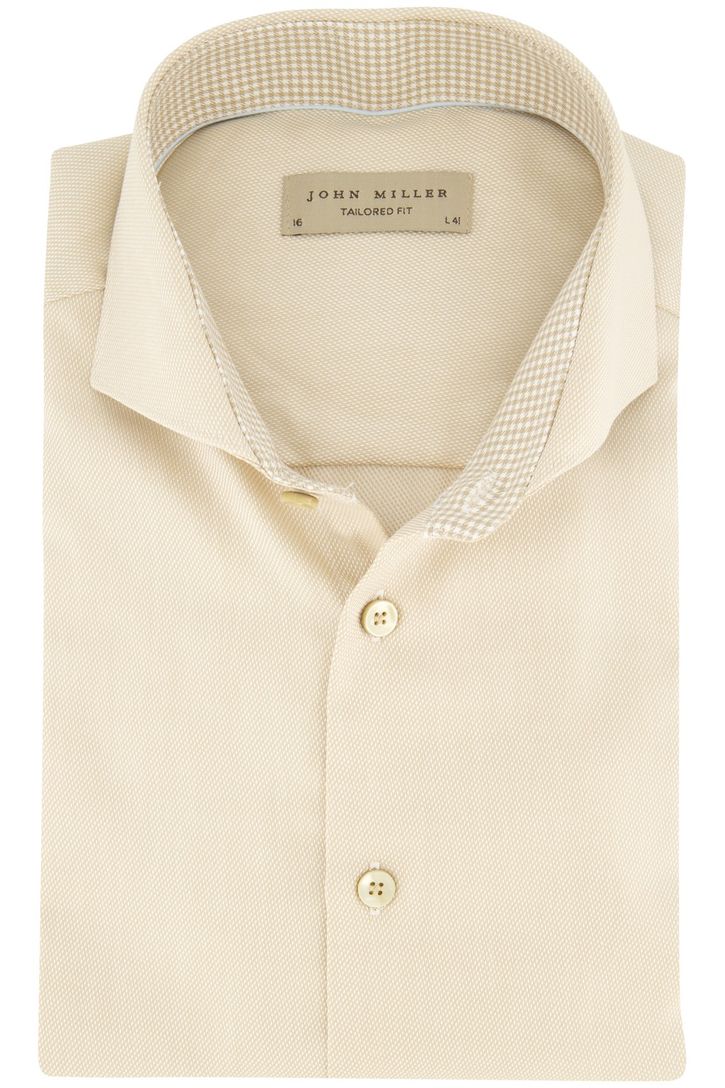 John Miller overhemd beige effen katoen normale fit