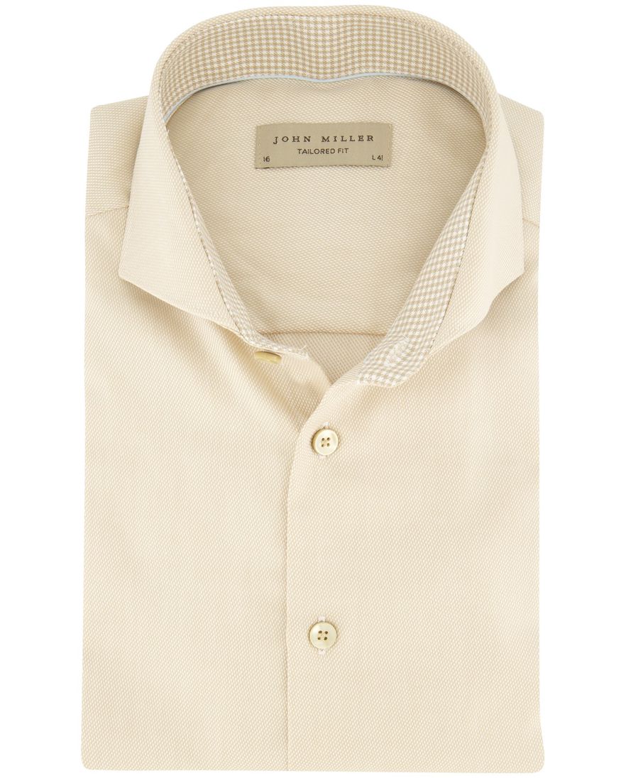 John Miller overhemd normale fit beige effen