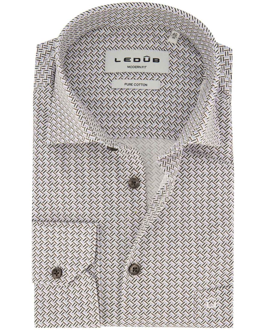 Spierwit geprint Ledub Modern Fit overhemd borstzak