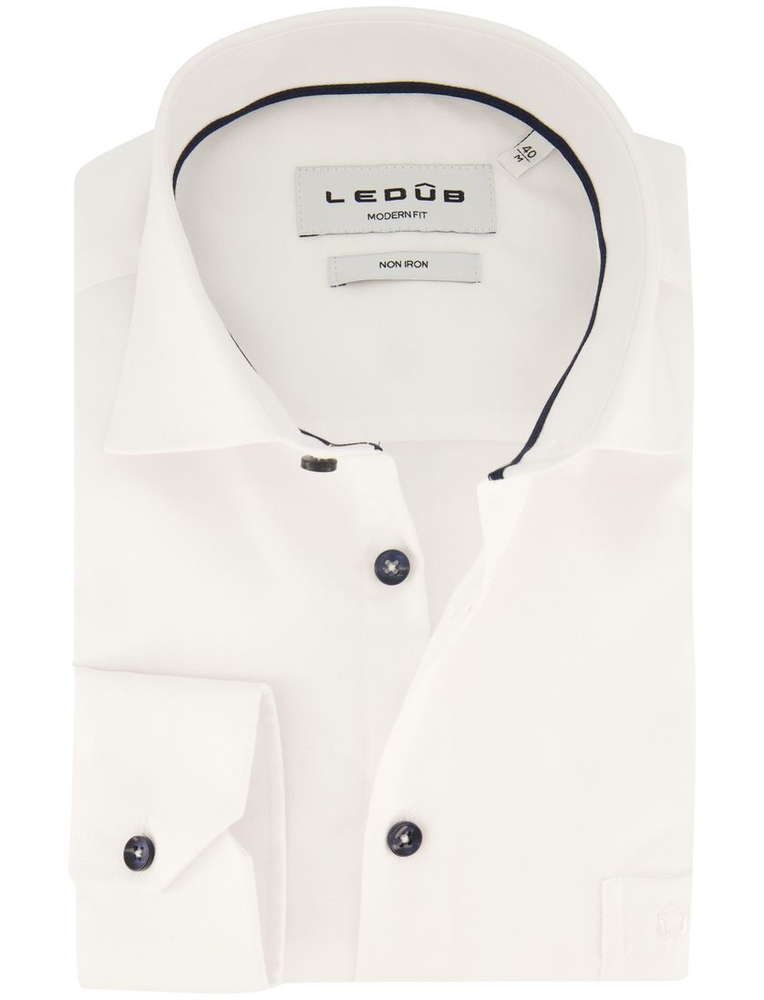 Ledub overhemd spierwit strijkvrij effen