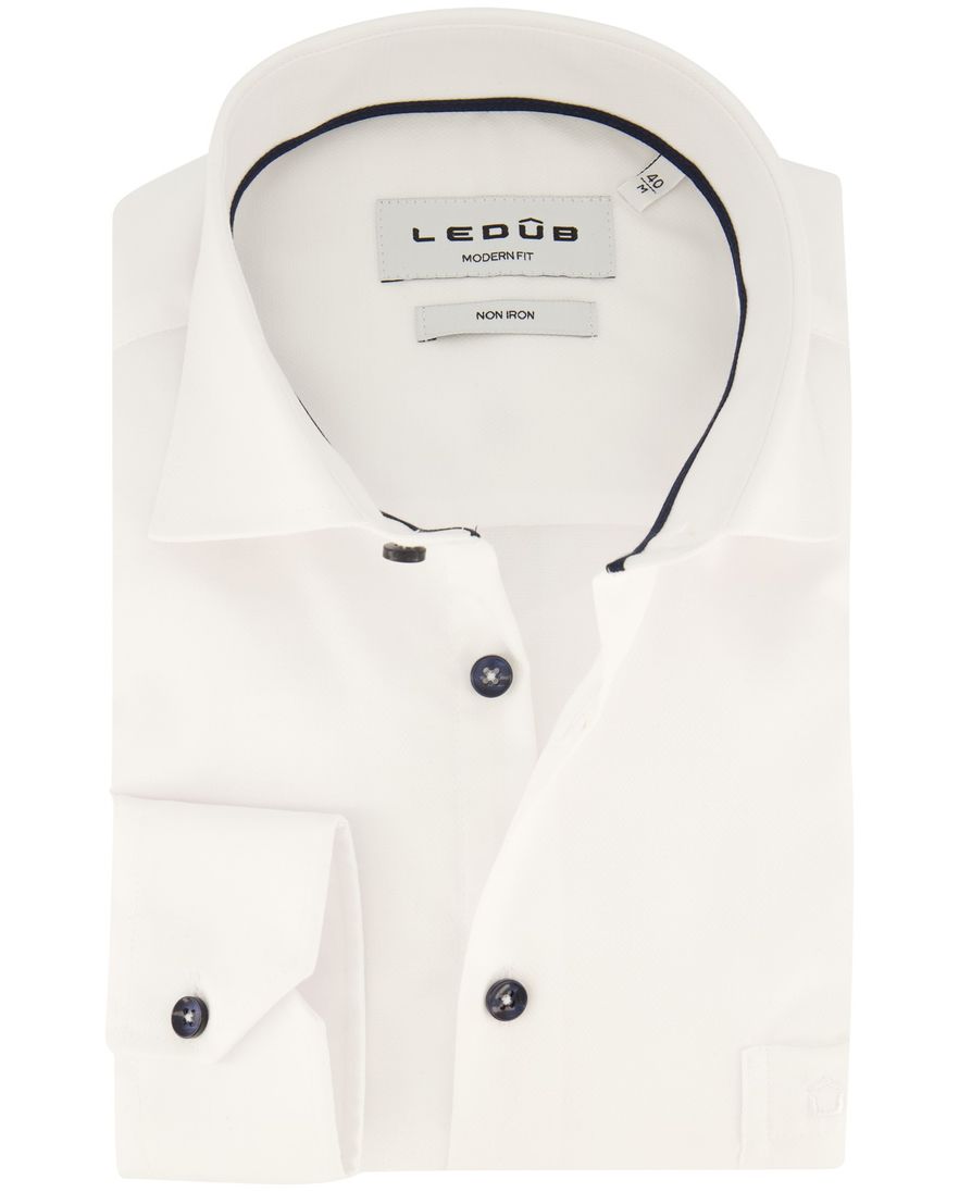 Ledub overhemd spierwit strijkvrij katoen