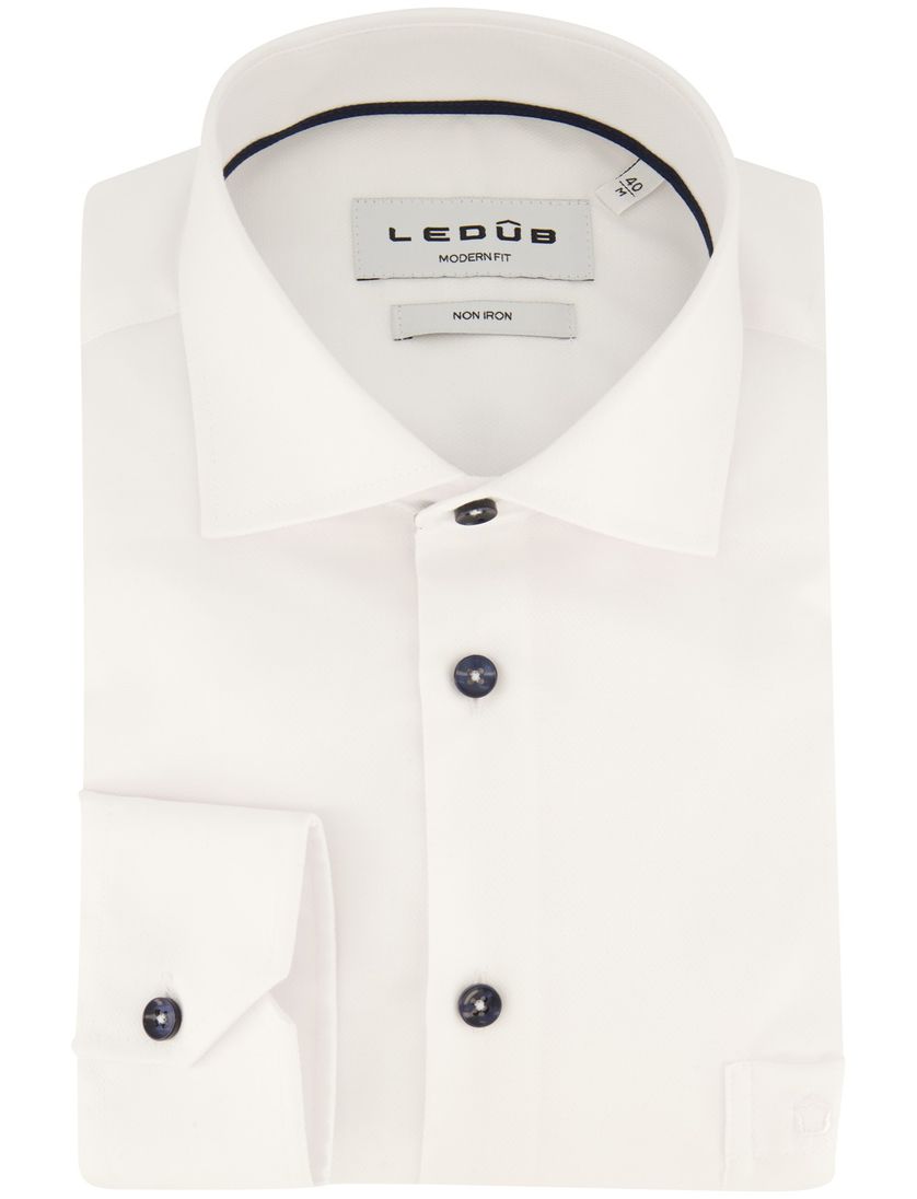 Ledub overhemd spierwit strijkvrij effen
