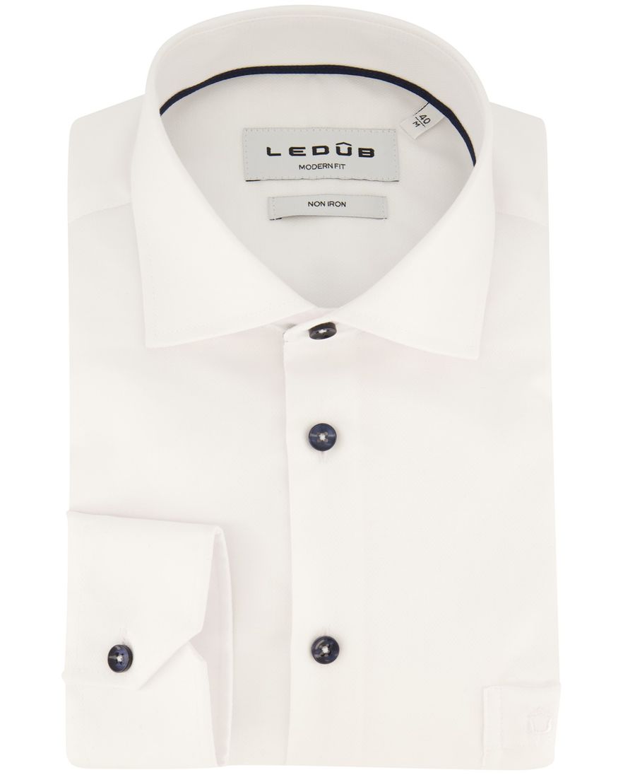 Ledub overhemd spierwit strijkvrij katoen