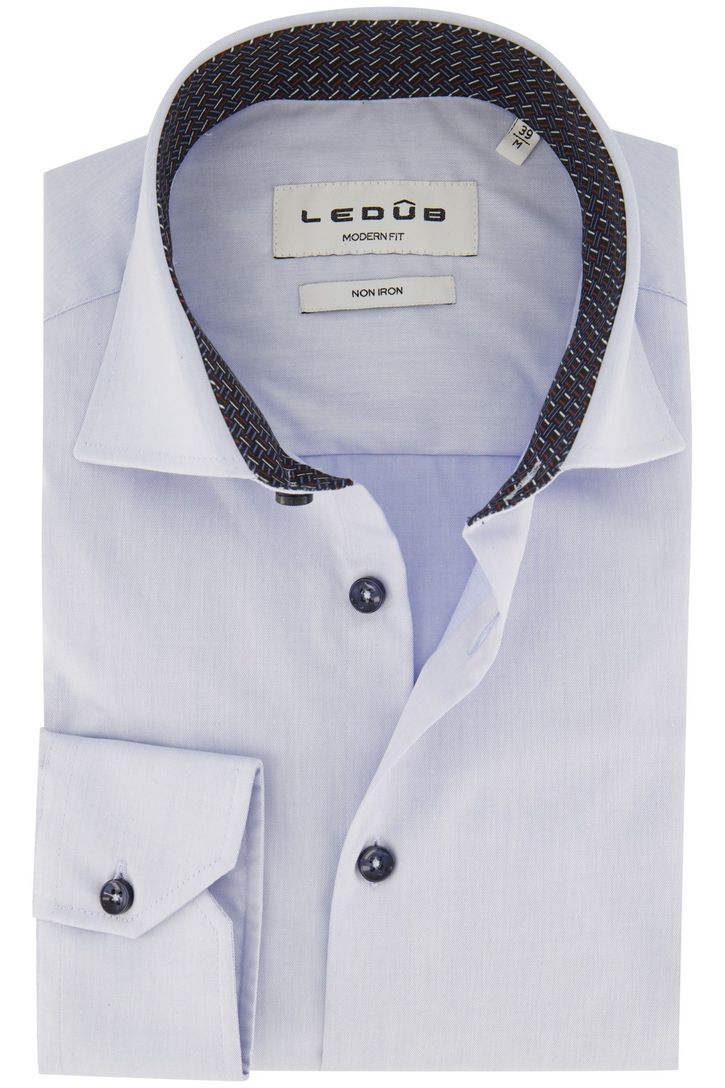 Overhemd Ledub Modern Fit lichtblauw strijkvrij katoen