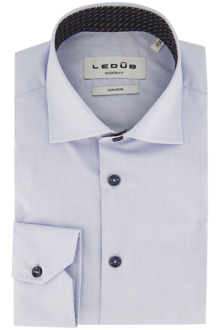 Overhemd Ledub Modern Fit lichtblauw strijkvrij katoen
