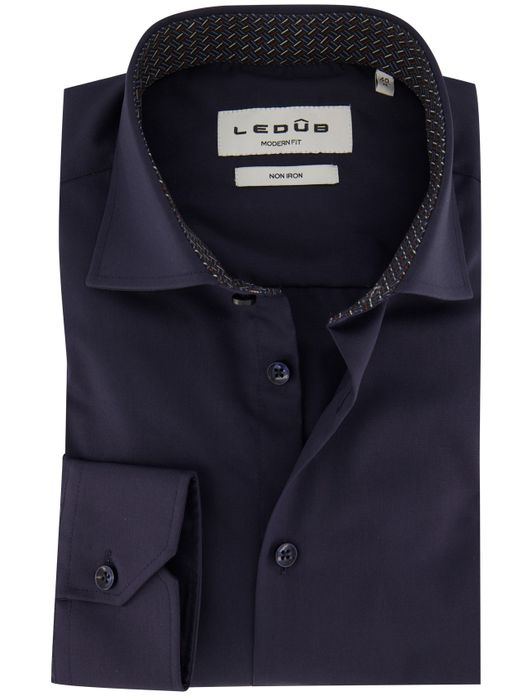 Ledub overhemd donkerblauw strijkvrij