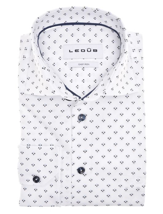 business overhemd Ledub Modern Fit New wit geprint katoen normale fit