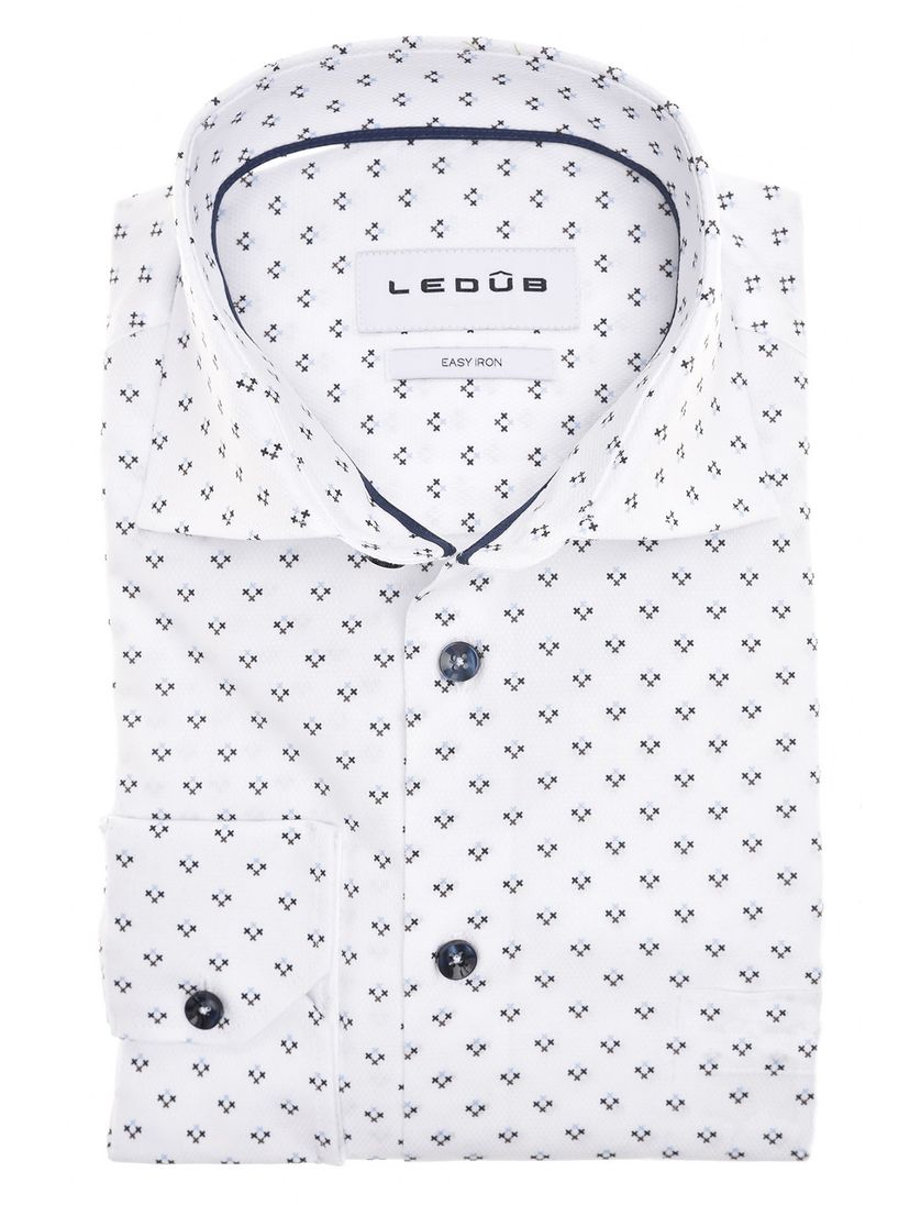 Ledub business overhemd Modern Fit New wit geprint katoen normale fit