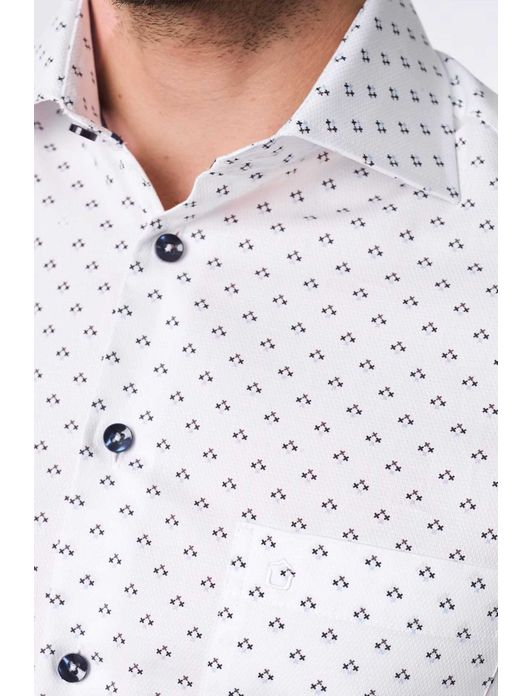 business overhemd Ledub Modern Fit New wit geprint katoen normale fit