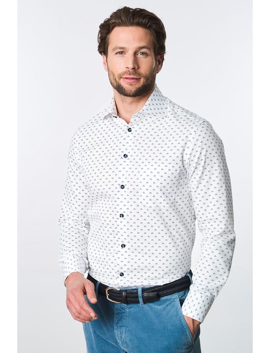 business overhemd Ledub Modern Fit New wit geprint katoen normale fit