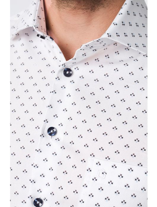 business overhemd Ledub Modern Fit New wit geprint katoen normale fit