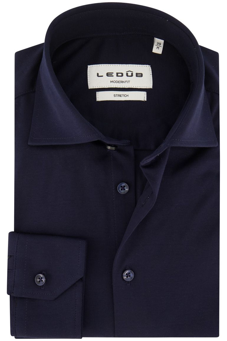 business overhemd Ledub Modern Fit New donkerblauw effen katoen normale fit