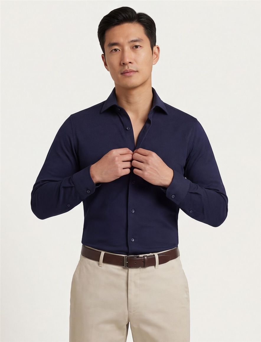 business overhemd Ledub Modern Fit New donkerblauw effen katoen normale fit