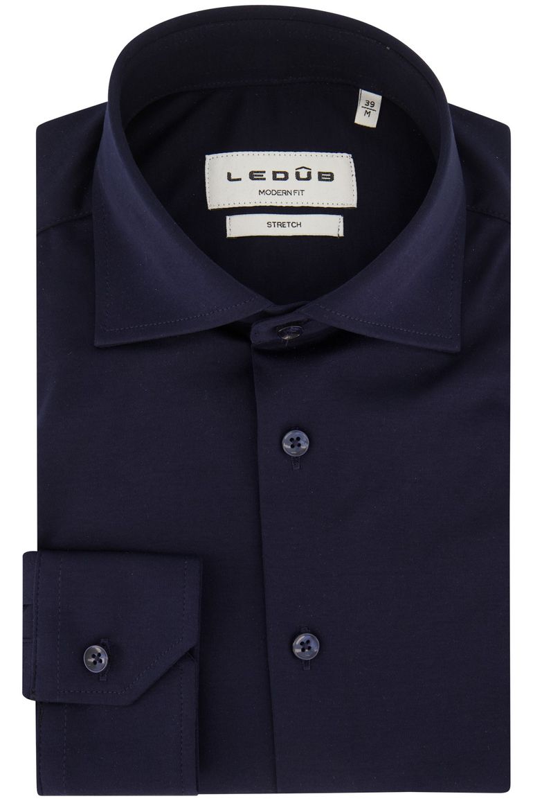 business overhemd Ledub Modern Fit New donkerblauw effen katoen normale fit